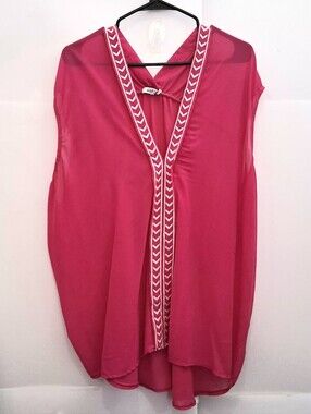 Sleeveless V-Neck Hot Pink Tank with Trim Size Fit 4X